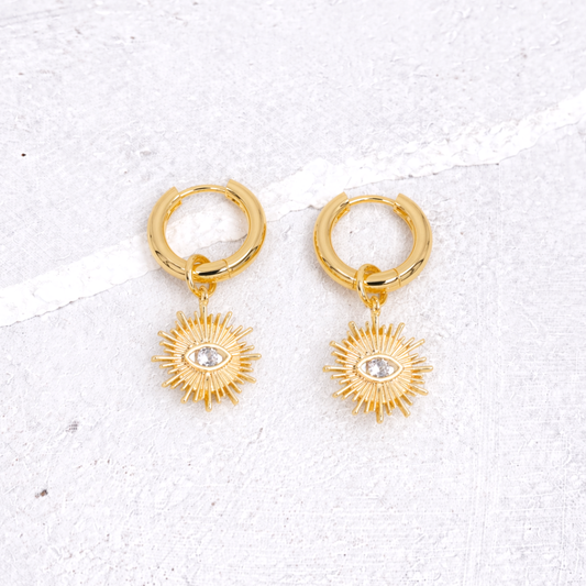 SUNBURST EVIL EYE HOOPS ✿ SOL