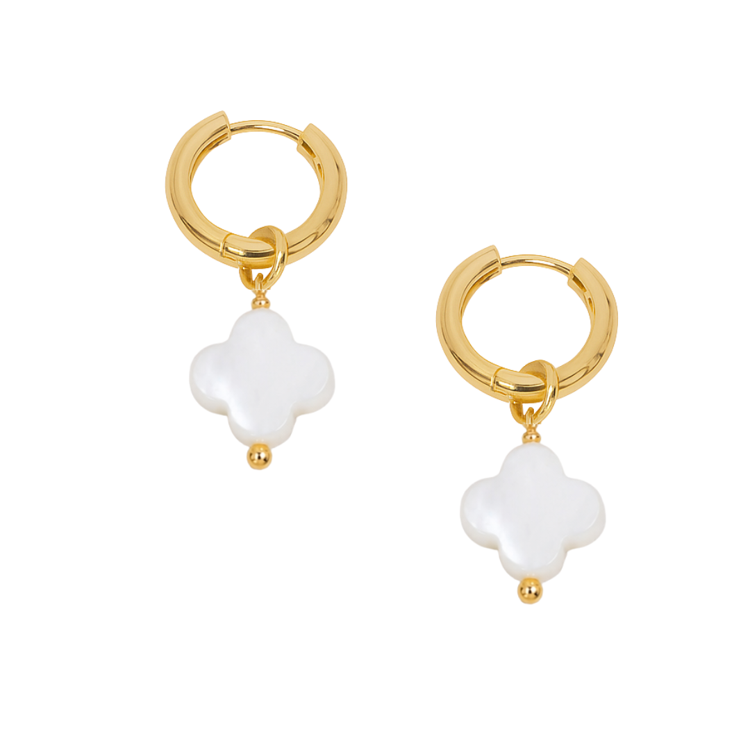 MOTHER-OF-PEARL CLOVER CLASSIC HOOPS ✿ METTE