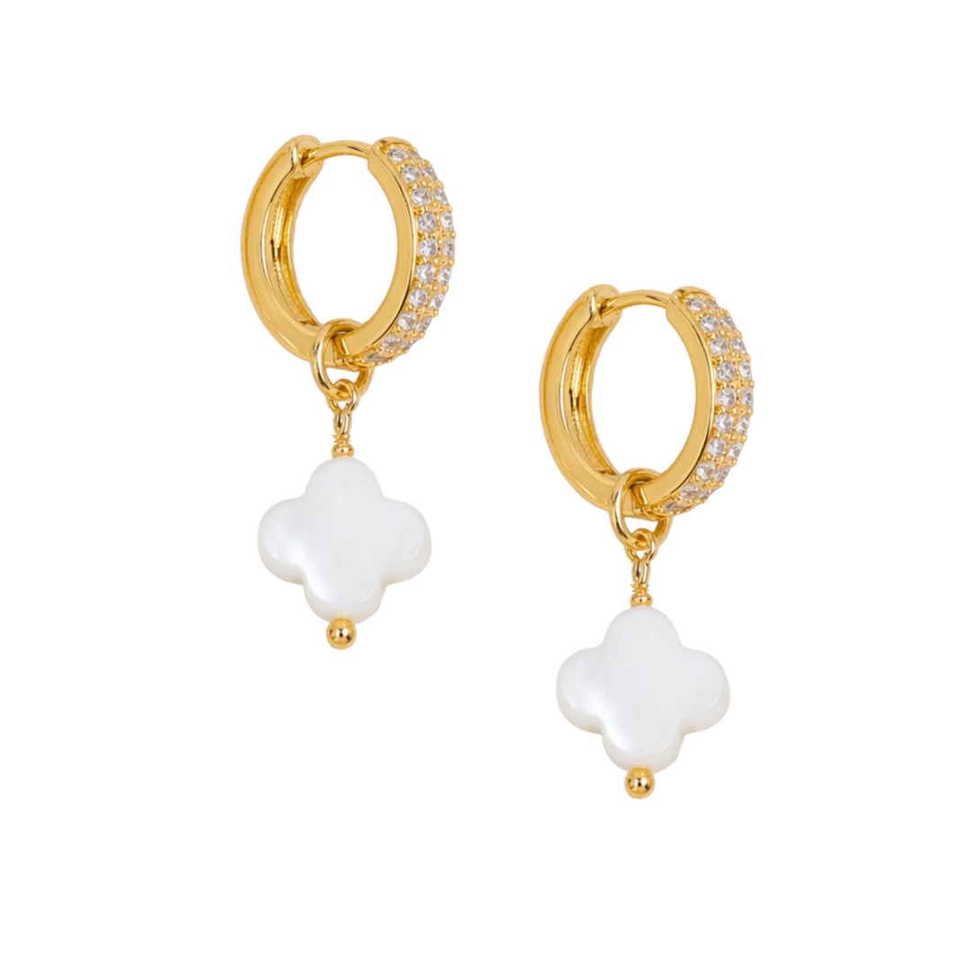 MOTHER-OF-PEARL CLOVER ZIRCON HOOPS ✿ METTE