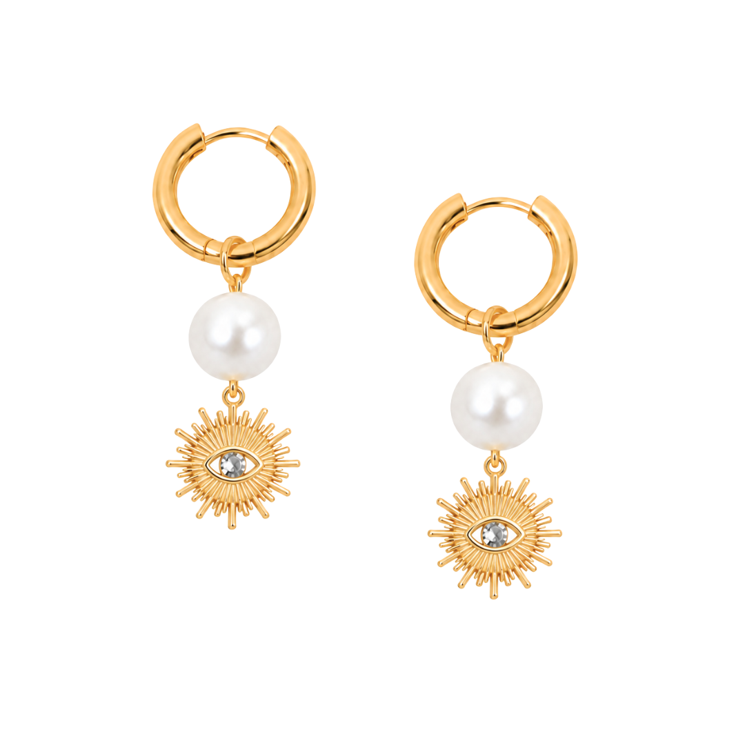 PEARL EVIL EYE HOOPS ✿ AURA