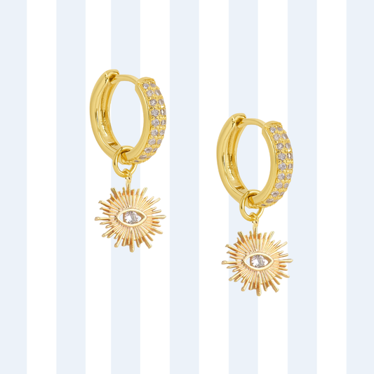 SUNBURST EVIL EYE HOOPS ✿ SOL