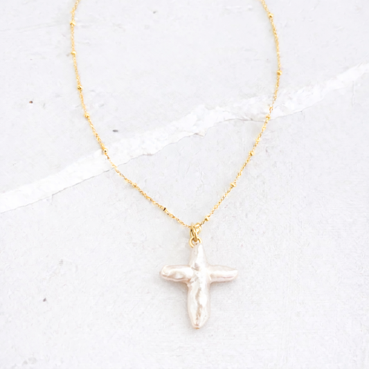 GOLD CHAIN NECKLACE ✿ PEARL CROSS