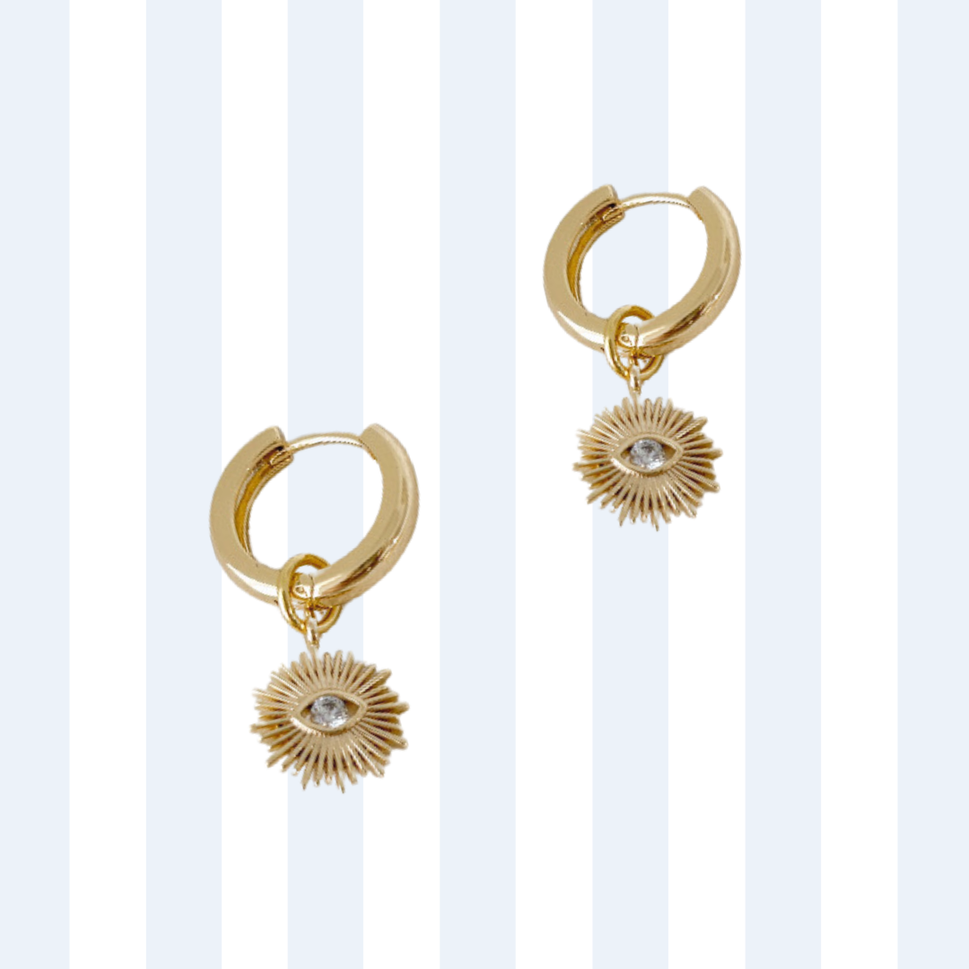 SUNBURST EVIL EYE HOOPS ✿ SOL