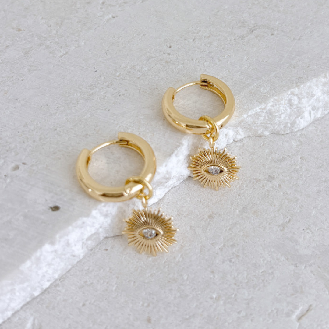 SUNBURST EVIL EYE HOOPS ✿ SOL