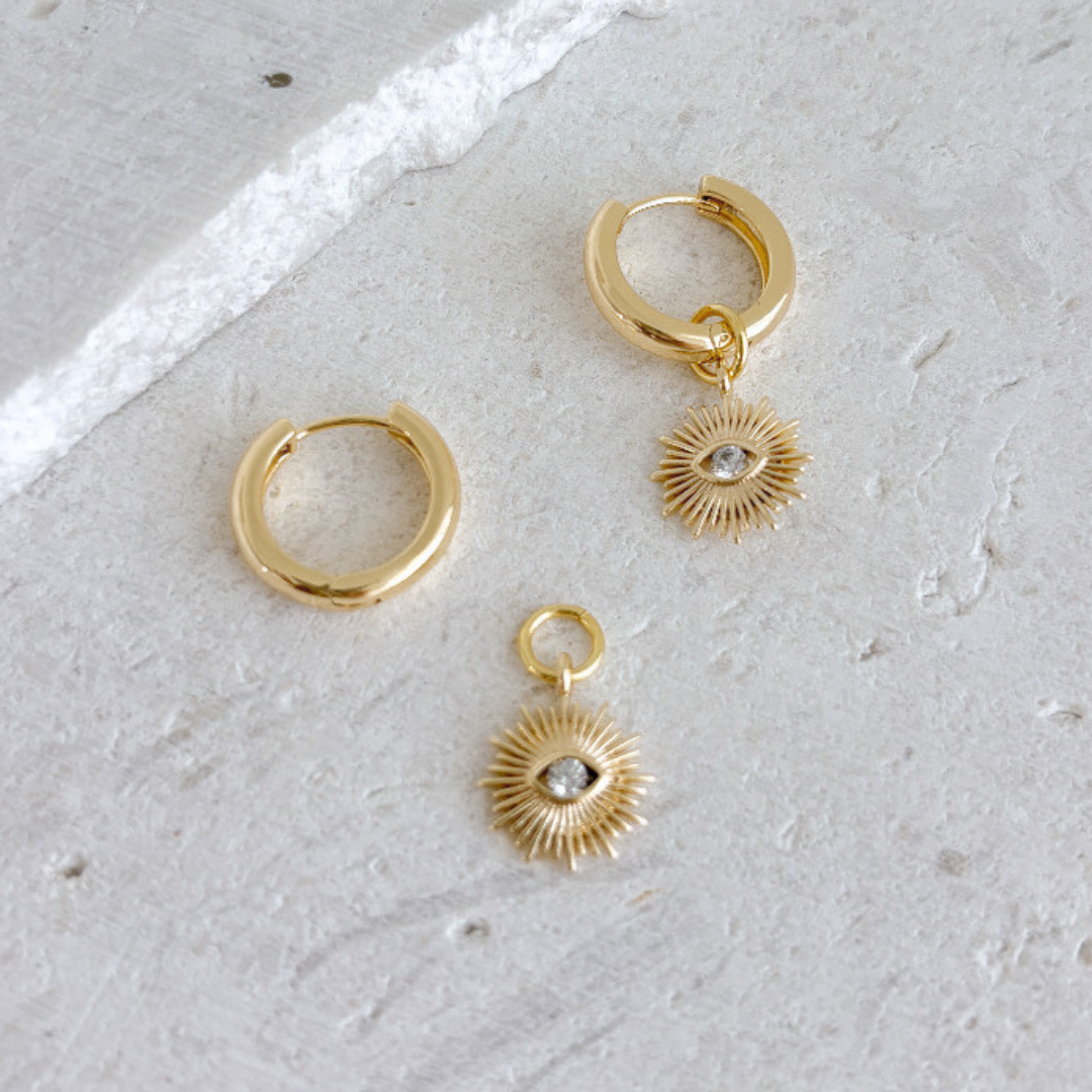 SUNBURST EVIL EYE HOOPS ✿ SOL