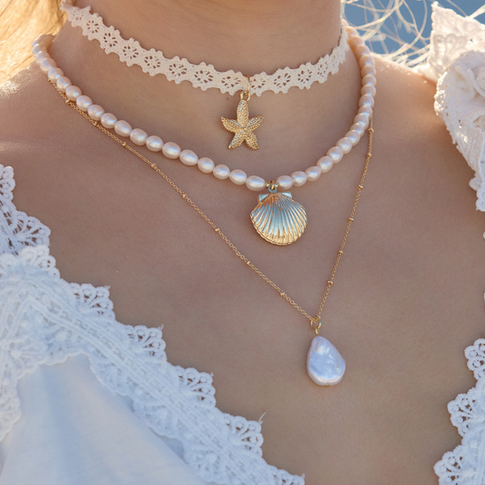 PEARL CHARM NECKLACE ✿ SHELL LOCKET