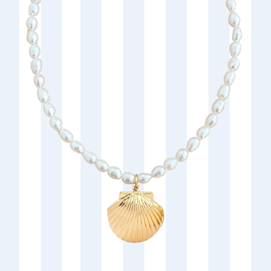 PEARL CHARM NECKLACE ✿ SHELL LOCKET