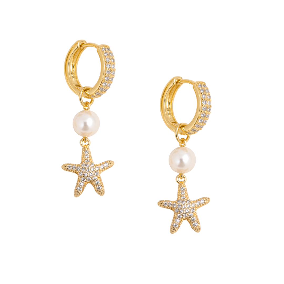 PEARL STARFISH ZIRCON HOOPS ✿ STELLA