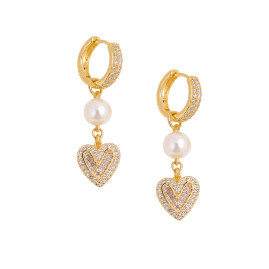 HEARTS FOR MOMS Pearl Zircon Hoops