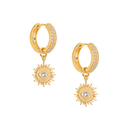 SUNBURST EVIL EYE ZIRCON HOOPS ✿ AURA