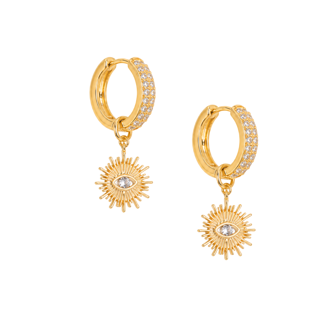 SUNBURST EVIL EYE ZIRCON HOOPS ✿ AURA