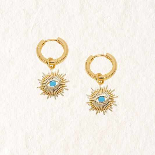 SUNBURST EVIL EYE HOOPS ✿ BLUE SOL