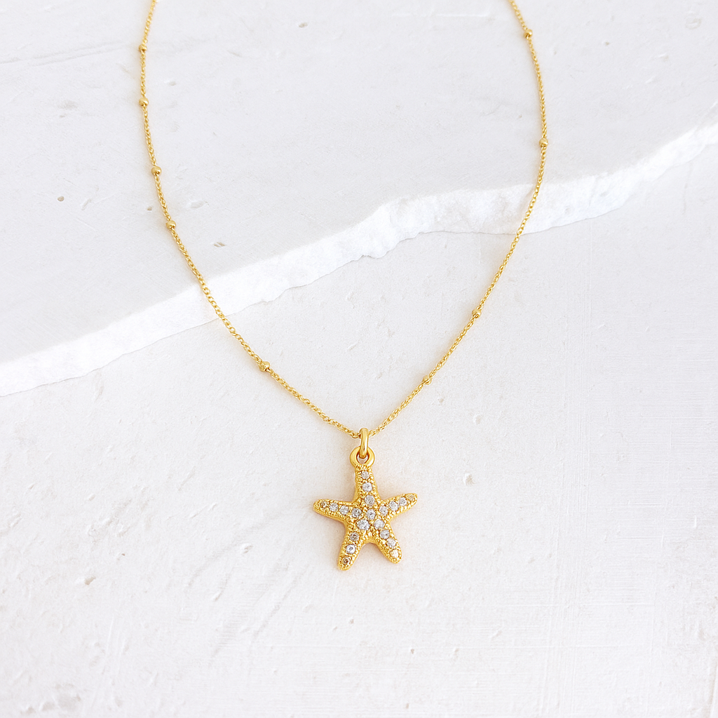 GOLD CHAIN NECKLACE ✿ SPARKLY STARFISH