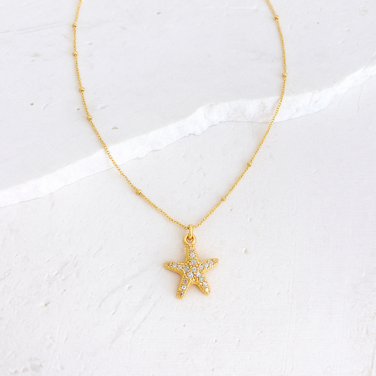 GOLD CHAIN NECKLACE ✿ SPARKLY STARFISH